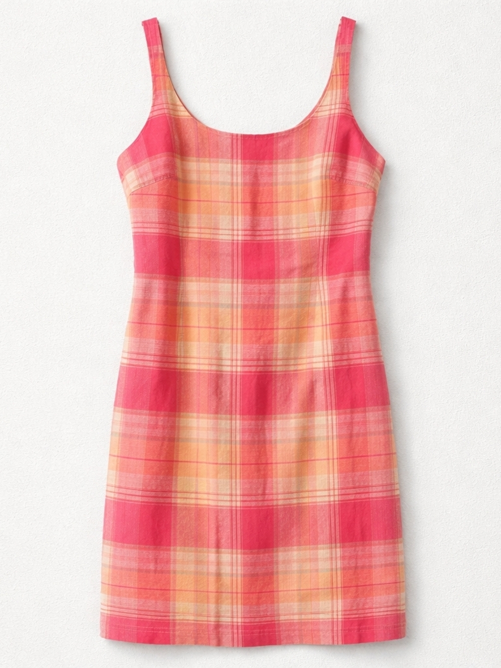 Jones New York 100% Linen Plaid Shift Dress Pink Peach Size 10